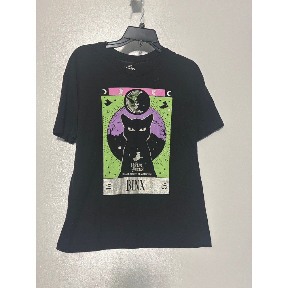 Disney Hocus Pocus Binx Black Cat Tarot Graphic T-Shirt XL Black Glitter